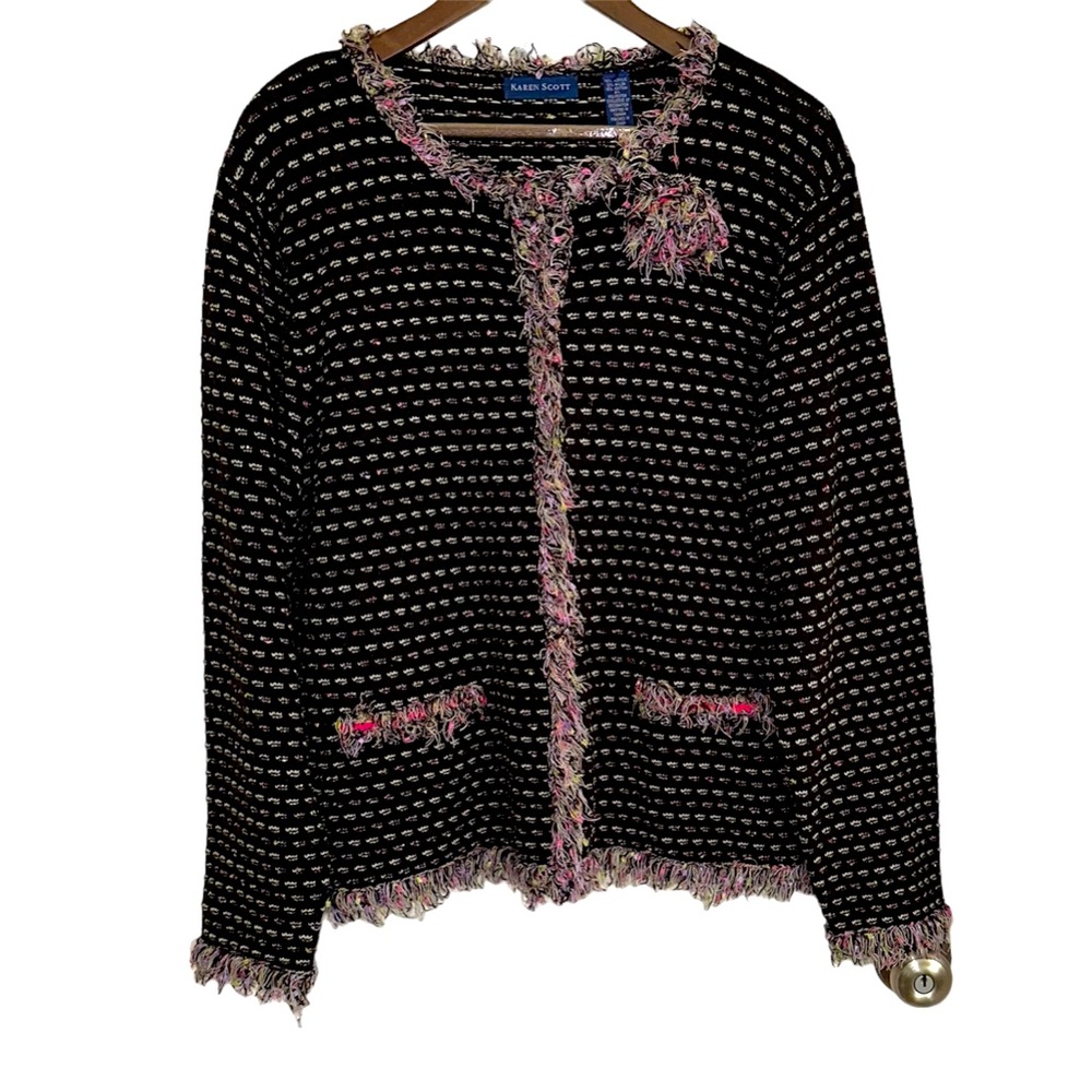 Karen, Scott vintage multicolor fringe snap closure sweater women XL